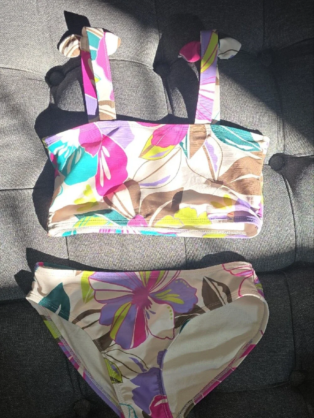 Girls Two-Piece Floral Bikini Top & Bottom - Multicolor